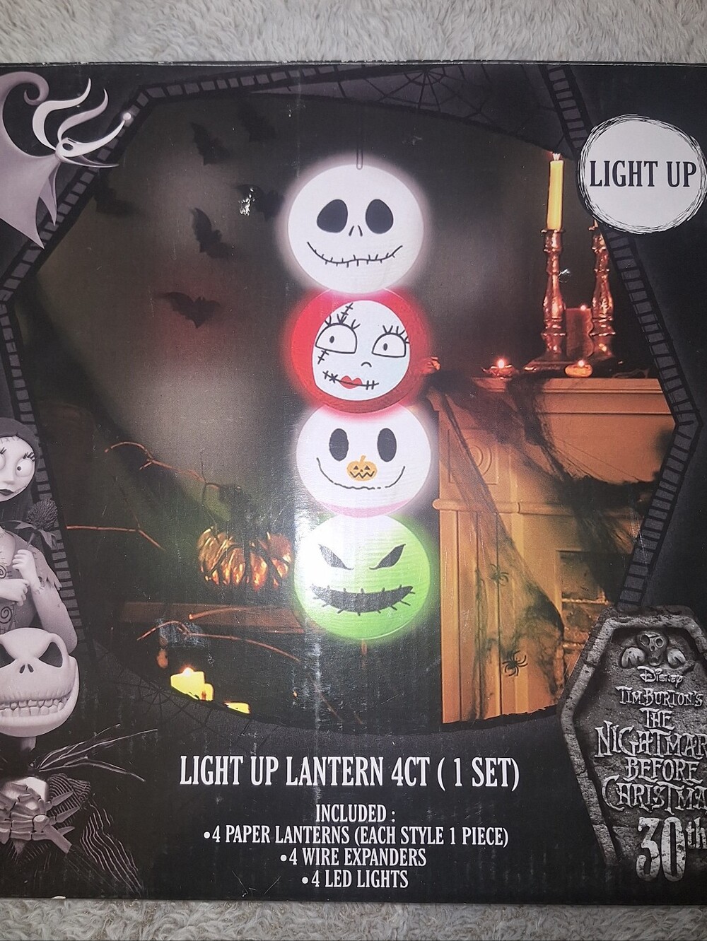 4 light up paper lanterns featuring characters from The Nightmare Before Christm